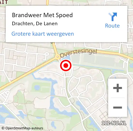 Locatie op kaart van de 112 melding: Brandweer Met Spoed Naar Drachten, De Lanen op 4 juni 2023 17:13