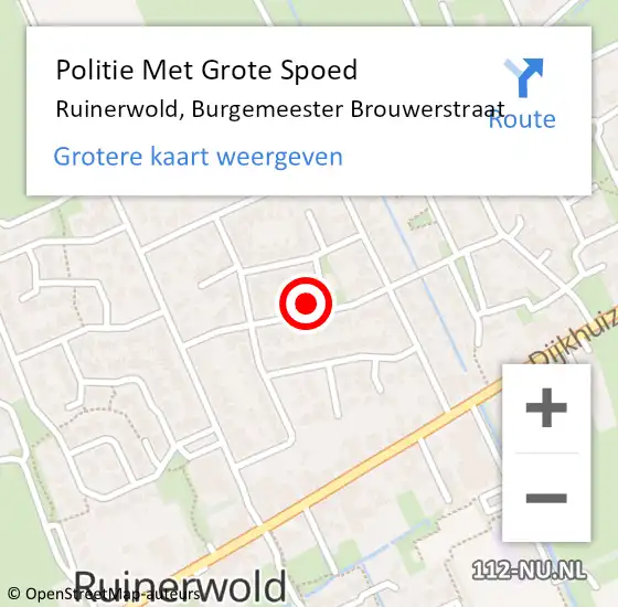 Locatie op kaart van de 112 melding: Politie Met Grote Spoed Naar Ruinerwold, Burgemeester Brouwerstraat op 4 juni 2023 17:21