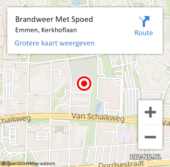 Locatie op kaart van de 112 melding: Brandweer Met Spoed Naar Emmen, Kerkhoflaan op 4 juni 2023 17:24