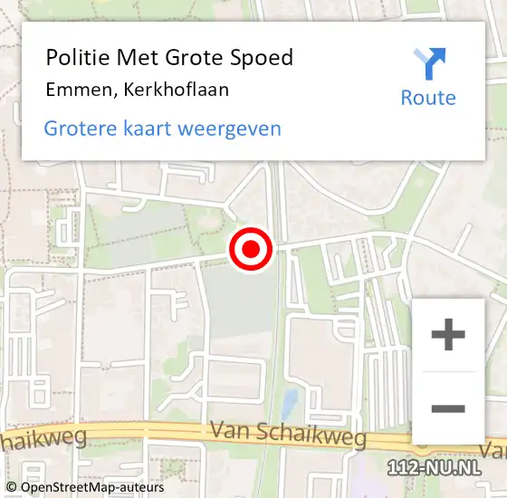 Locatie op kaart van de 112 melding: Politie Met Grote Spoed Naar Emmen, Kerkhoflaan op 4 juni 2023 17:25