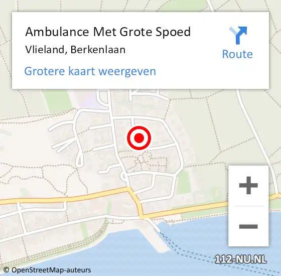 Locatie op kaart van de 112 melding: Ambulance Met Grote Spoed Naar Vlieland, Berkenlaan op 27 augustus 2014 19:02