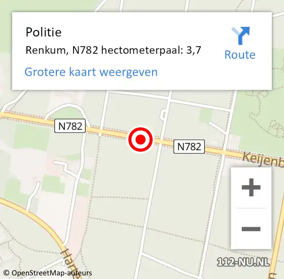 Locatie op kaart van de 112 melding: Politie Renkum, N782 hectometerpaal: 3,7 op 4 juni 2023 17:58