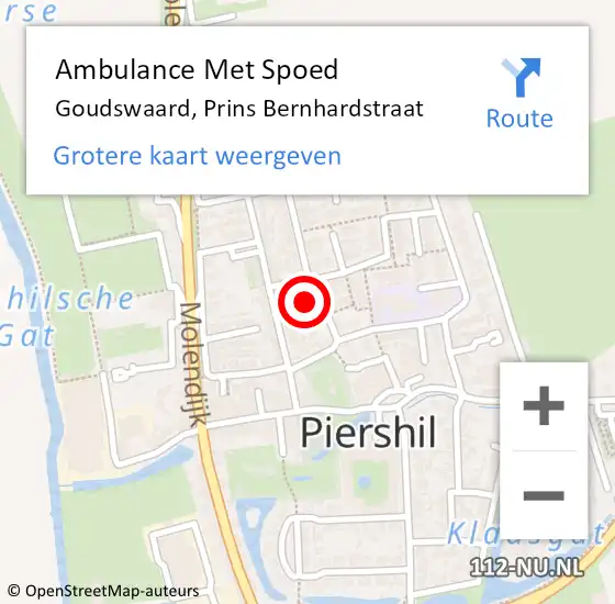 Locatie op kaart van de 112 melding: Ambulance Met Spoed Naar Goudswaard, Prins Bernhardstraat op 4 juni 2023 18:01