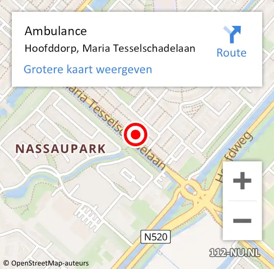 Locatie op kaart van de 112 melding: Ambulance Hoofddorp, Maria Tesselschadelaan op 4 juni 2023 18:12