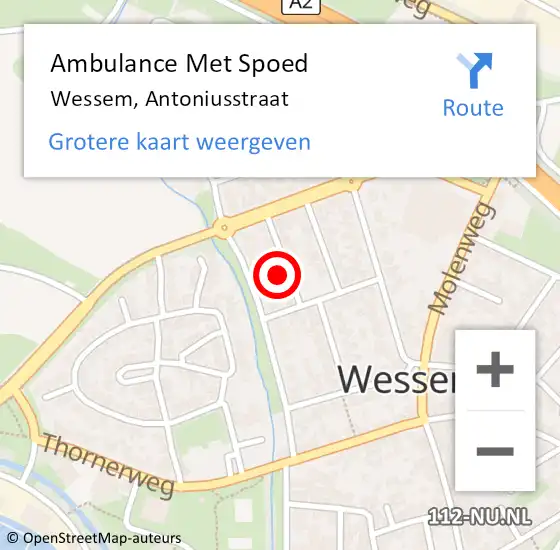 Locatie op kaart van de 112 melding: Ambulance Met Spoed Naar Wessem, Antoniusstraat op 4 juni 2023 18:26