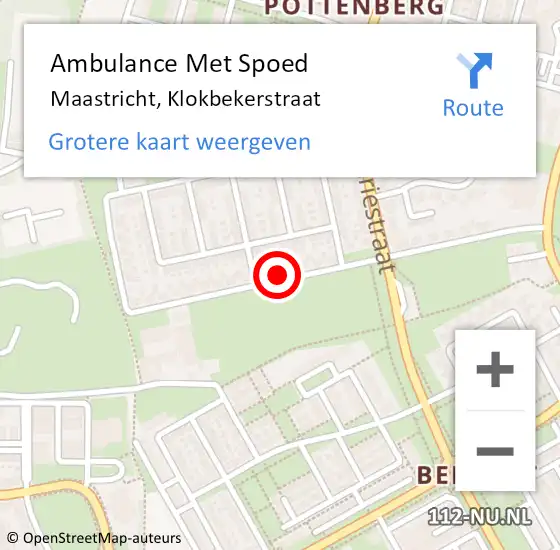 Locatie op kaart van de 112 melding: Ambulance Met Spoed Naar Maastricht, Klokbekerstraat op 27 augustus 2014 19:07