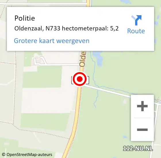 Locatie op kaart van de 112 melding: Politie Oldenzaal, N733 hectometerpaal: 5,2 op 4 juni 2023 18:54