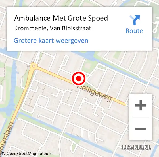 Locatie op kaart van de 112 melding: Ambulance Met Grote Spoed Naar Krommenie, Van Bloisstraat op 4 juni 2023 19:09