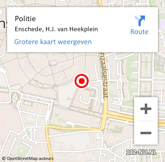 Locatie op kaart van de 112 melding: Politie Enschede, H.J. van Heekplein op 4 juni 2023 19:11