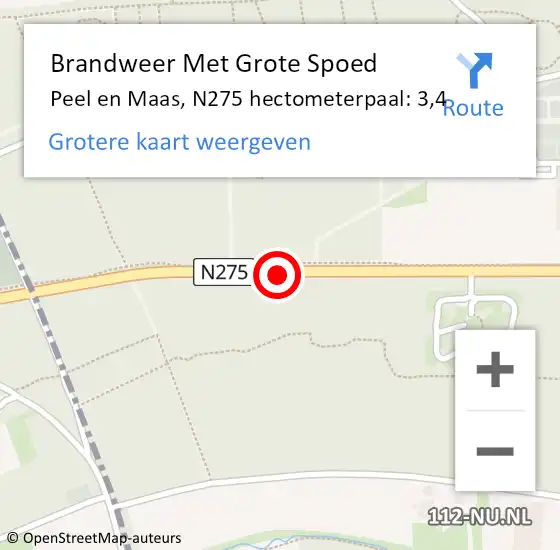 Locatie op kaart van de 112 melding: Brandweer Met Grote Spoed Naar Peel en Maas, N275 hectometerpaal: 3,4 op 4 juni 2023 19:16