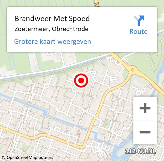 Locatie op kaart van de 112 melding: Brandweer Met Spoed Naar Zoetermeer, Obrechtrode op 4 juni 2023 19:44