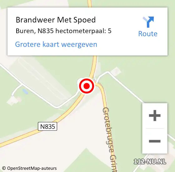 Locatie op kaart van de 112 melding: Brandweer Met Spoed Naar Buren, N835 hectometerpaal: 5 op 4 juni 2023 21:09