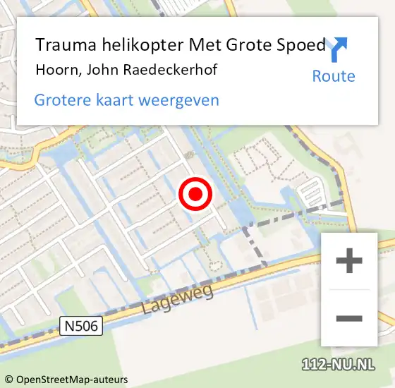 Locatie op kaart van de 112 melding: Trauma helikopter Met Grote Spoed Naar Hoorn, John Raedeckerhof op 4 juni 2023 21:15