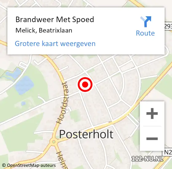 Locatie op kaart van de 112 melding: Brandweer Met Spoed Naar Melick, Beatrixlaan op 4 juni 2023 22:08