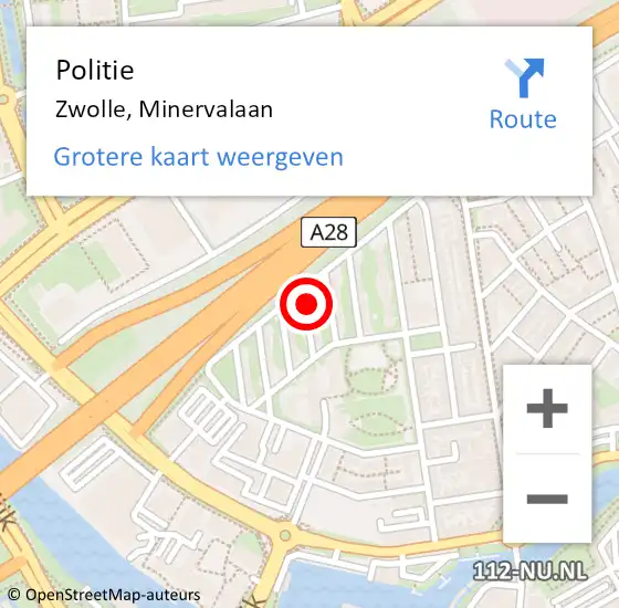 Locatie op kaart van de 112 melding: Politie Zwolle, Minervalaan op 4 juni 2023 22:39