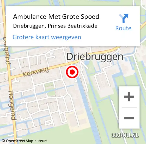 Locatie op kaart van de 112 melding: Ambulance Met Grote Spoed Naar Driebruggen, Prinses Beatrixkade op 4 juni 2023 22:54