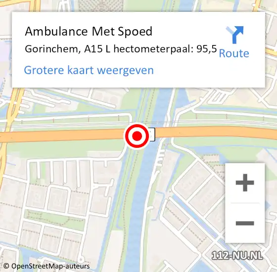 Locatie op kaart van de 112 melding: Ambulance Met Spoed Naar Gorinchem, A15 L hectometerpaal: 95,5 op 27 augustus 2014 19:36