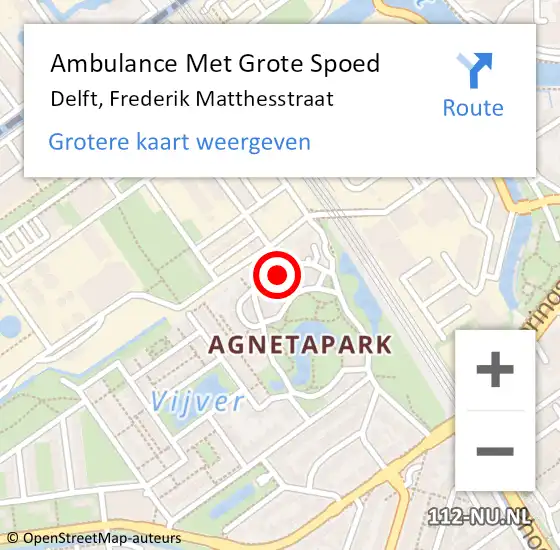 Locatie op kaart van de 112 melding: Ambulance Met Grote Spoed Naar Delft, Frederik Matthesstraat op 4 juni 2023 23:41