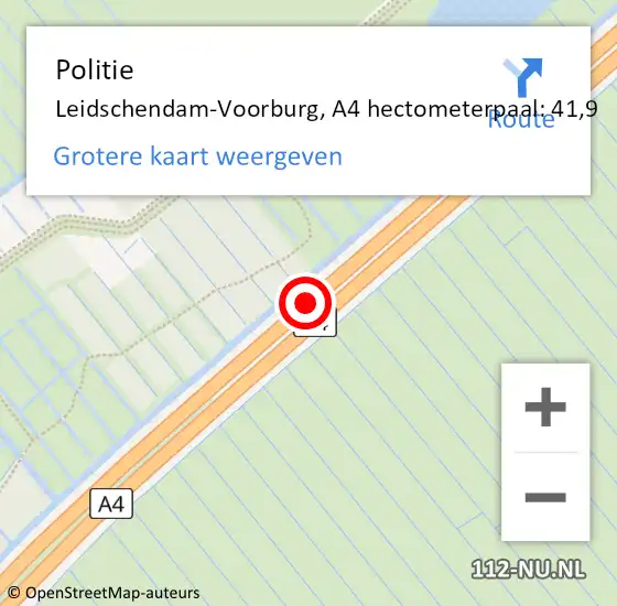 Locatie op kaart van de 112 melding: Politie Leidschendam-Voorburg, A4 hectometerpaal: 41,9 op 4 juni 2023 23:47