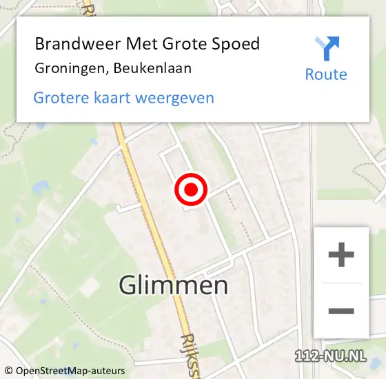 Locatie op kaart van de 112 melding: Brandweer Met Grote Spoed Naar Groningen, Beukenlaan op 4 juni 2023 23:52