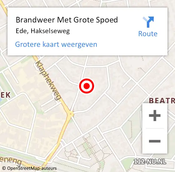 Locatie op kaart van de 112 melding: Brandweer Met Grote Spoed Naar Ede, Hakselseweg op 4 juni 2023 23:58