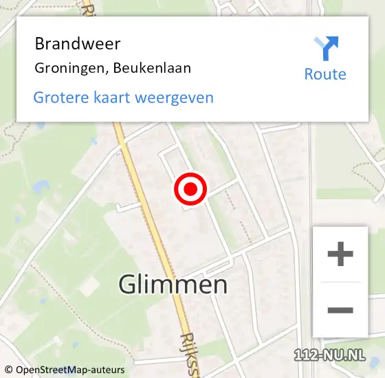 Locatie op kaart van de 112 melding: Brandweer Groningen, Beukenlaan op 5 juni 2023 00:19