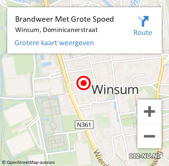 Locatie op kaart van de 112 melding: Brandweer Met Grote Spoed Naar Winsum, Dominicanerstraat op 5 juni 2023 01:23