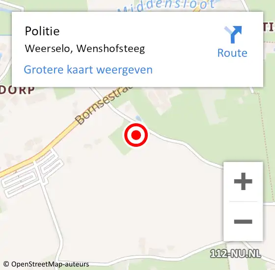 Locatie op kaart van de 112 melding: Politie Weerselo, Wenshofsteeg op 5 juni 2023 03:00