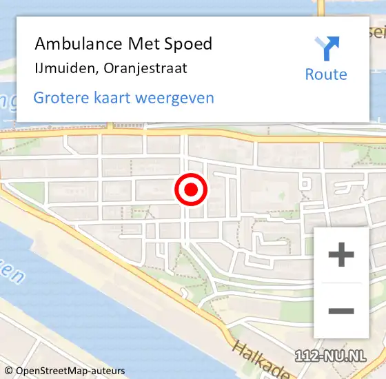 Locatie op kaart van de 112 melding: Ambulance Met Spoed Naar IJmuiden, Oranjestraat op 5 juni 2023 03:51