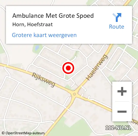 Locatie op kaart van de 112 melding: Ambulance Met Grote Spoed Naar Horn, Hoefstraat op 5 juni 2023 04:04