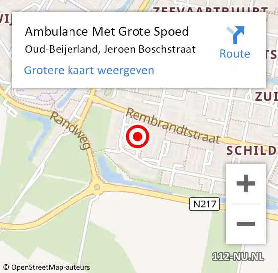 Locatie op kaart van de 112 melding: Ambulance Met Grote Spoed Naar Oud-Beijerland, Jeroen Boschstraat op 5 juni 2023 04:31