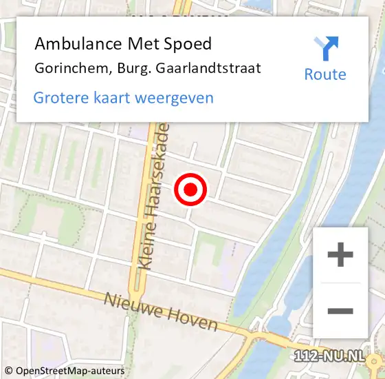 Locatie op kaart van de 112 melding: Ambulance Met Spoed Naar Gorinchem, Burg. Gaarlandtstraat op 5 juni 2023 05:06