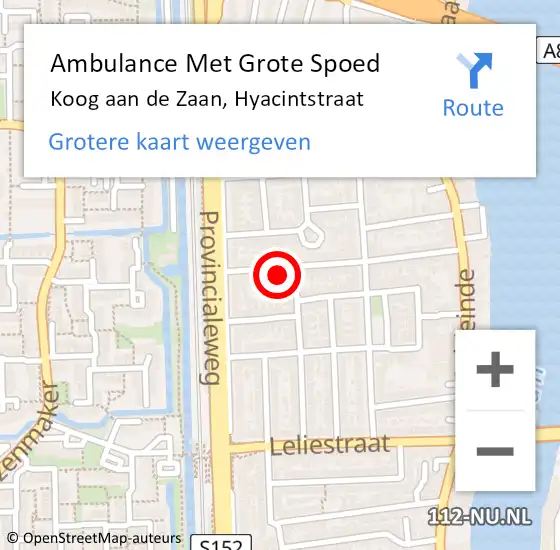Locatie op kaart van de 112 melding: Ambulance Met Grote Spoed Naar Koog aan de Zaan, Hyacintstraat op 5 juni 2023 05:40