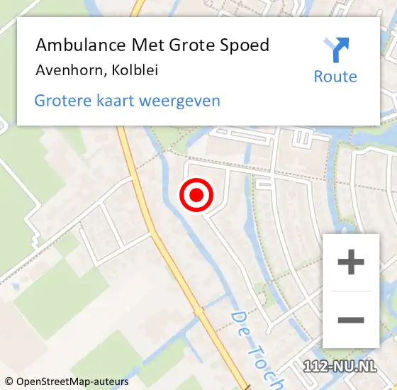 Locatie op kaart van de 112 melding: Ambulance Met Grote Spoed Naar Avenhorn, Kolblei op 5 juni 2023 06:10