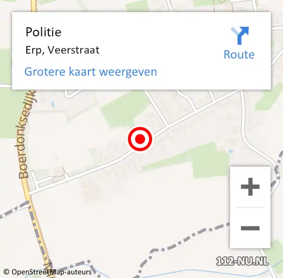 Locatie op kaart van de 112 melding: Politie Erp, Veerstraat op 5 juni 2023 07:52