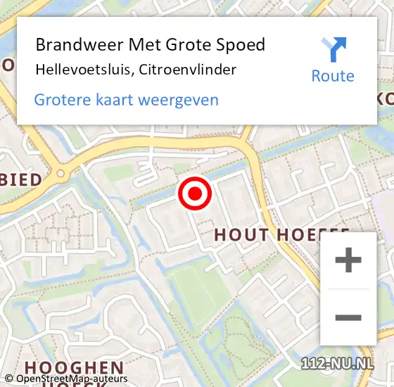 Locatie op kaart van de 112 melding: Brandweer Met Grote Spoed Naar Hellevoetsluis, Citroenvlinder op 5 juni 2023 08:02