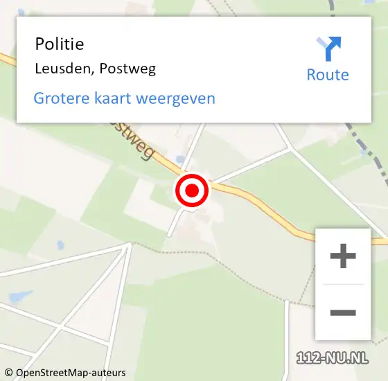 Locatie op kaart van de 112 melding: Politie Leusden, Postweg op 5 juni 2023 08:11
