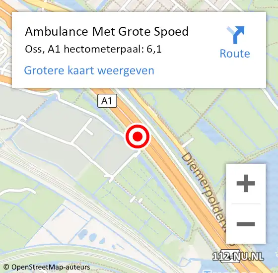 Locatie op kaart van de 112 melding: Ambulance Met Grote Spoed Naar Oss, A1 hectometerpaal: 6,1 op 5 juni 2023 08:12