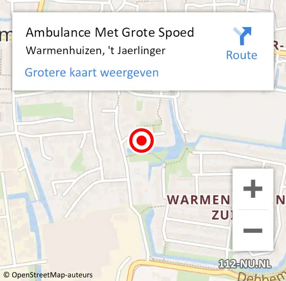 Locatie op kaart van de 112 melding: Ambulance Met Grote Spoed Naar Warmenhuizen, 't Jaerlinger op 5 juni 2023 08:23