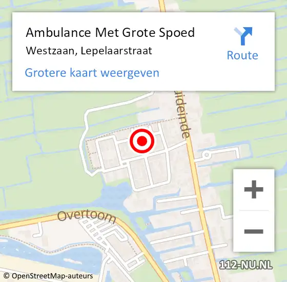 Locatie op kaart van de 112 melding: Ambulance Met Grote Spoed Naar Westzaan, Lepelaarstraat op 5 juni 2023 08:30