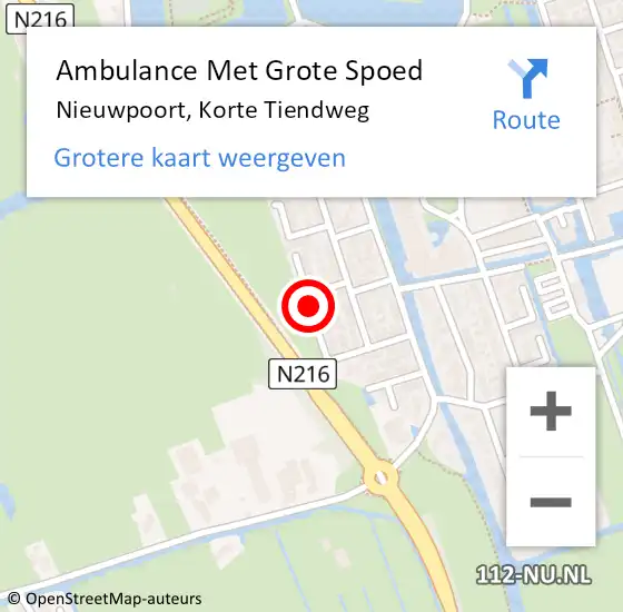 Locatie op kaart van de 112 melding: Ambulance Met Grote Spoed Naar Nieuwpoort, Korte Tiendweg op 5 juni 2023 08:33