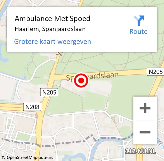 Locatie op kaart van de 112 melding: Ambulance Met Spoed Naar Haarlem, Spanjaardslaan op 5 juni 2023 08:34