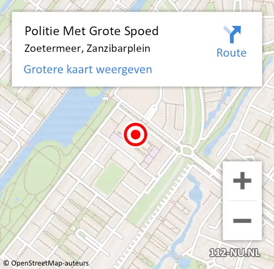 Locatie op kaart van de 112 melding: Politie Met Grote Spoed Naar Zoetermeer, Zanzibarplein op 5 juni 2023 08:36