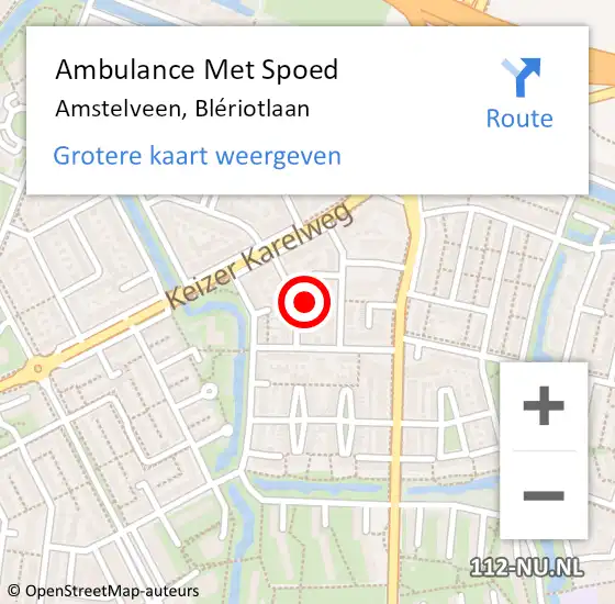 Locatie op kaart van de 112 melding: Ambulance Met Spoed Naar Amstelveen, Blériotlaan op 5 juni 2023 09:16