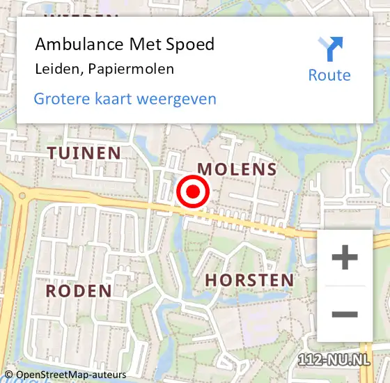 Locatie op kaart van de 112 melding: Ambulance Met Spoed Naar Leiden, Papiermolen op 5 juni 2023 09:39
