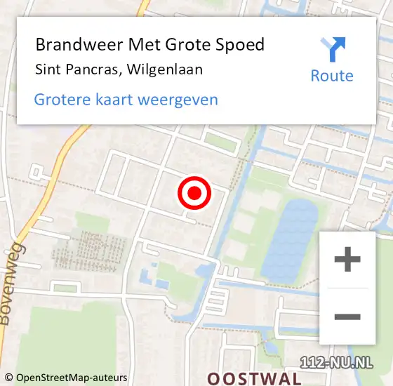 Locatie op kaart van de 112 melding: Brandweer Met Grote Spoed Naar Sint Pancras, Wilgenlaan op 5 juni 2023 10:06