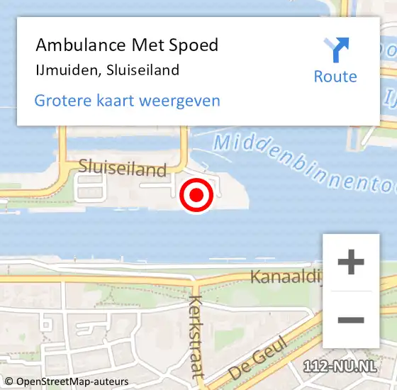 Locatie op kaart van de 112 melding: Ambulance Met Spoed Naar IJmuiden, Sluiseiland op 5 juni 2023 10:13