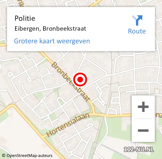 Locatie op kaart van de 112 melding: Politie Eibergen, Bronbeekstraat op 5 juni 2023 10:21