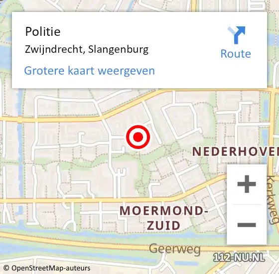 Locatie op kaart van de 112 melding: Politie Zwijndrecht, Slangenburg op 5 juni 2023 10:26