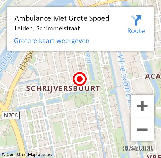 Locatie op kaart van de 112 melding: Ambulance Met Grote Spoed Naar Leiden, Schimmelstraat op 12 oktober 2013 21:52